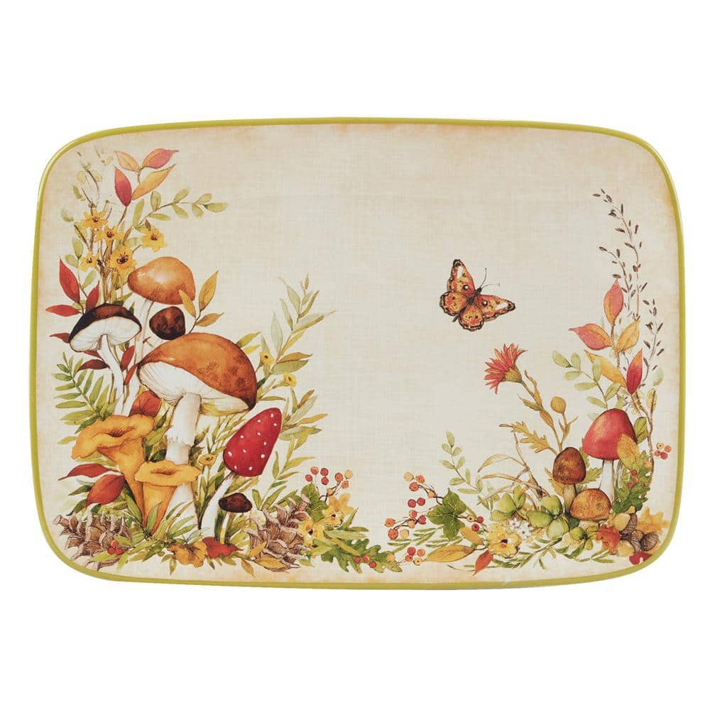 Certified International 14 in. Multi-Colored Earthenware Woodland Critters Rectangular Platter