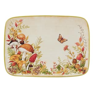 14 in. Multi-Colored Earthenware Woodland Critters Rectangular Platter