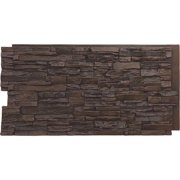 Ekena Millwork Canyon Ridge 45 3/4 in. x 1 1/4 in. Dark Tobacco Stacked Stone, StoneWall Faux Stone Siding Panel