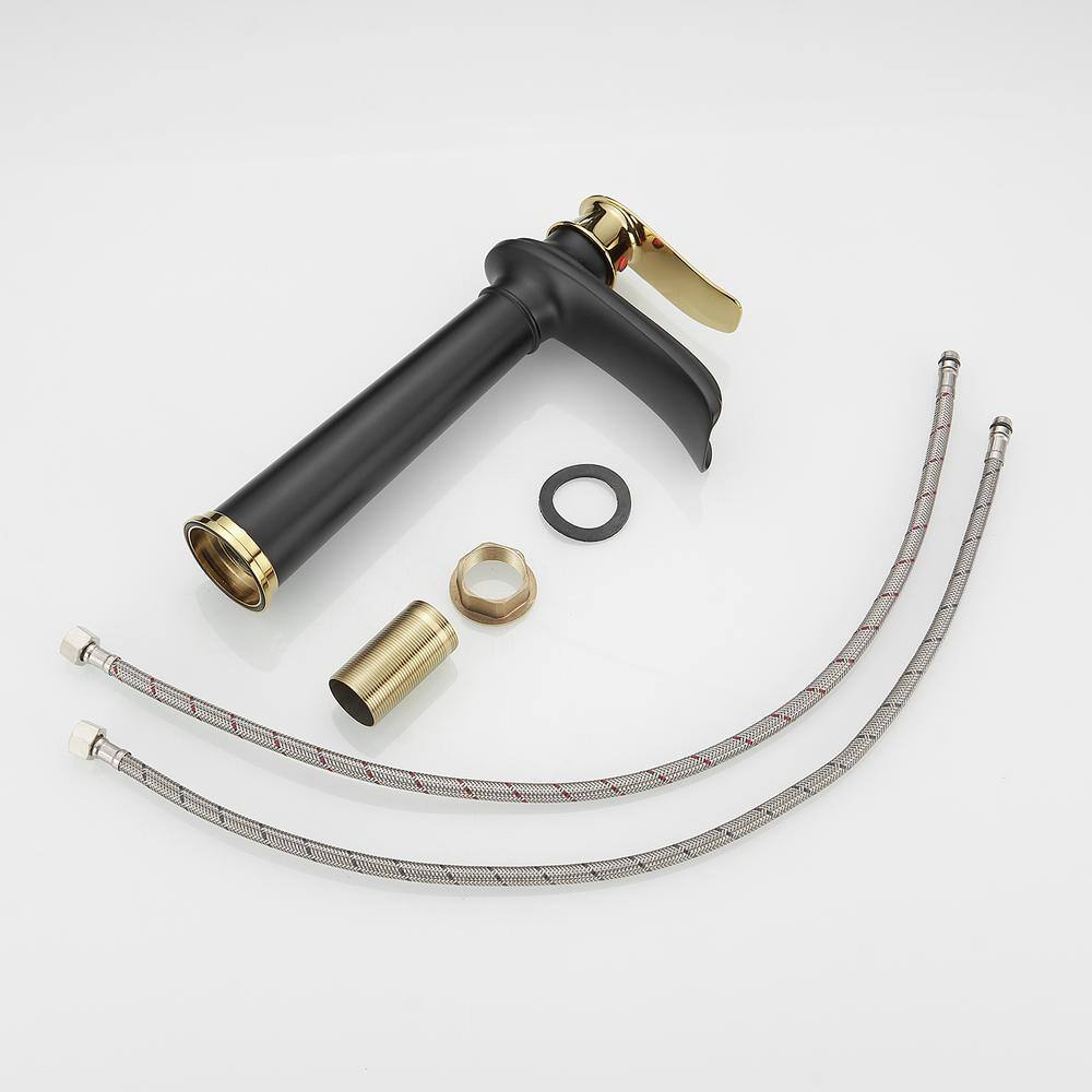 Gold and Black Waterfall Single Handle Bathroom Vessel Faucet