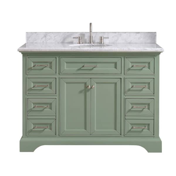 Windlowe 49 in. Single Sink Green Bath Vanity with White Carrara Marble Top (Assembled)