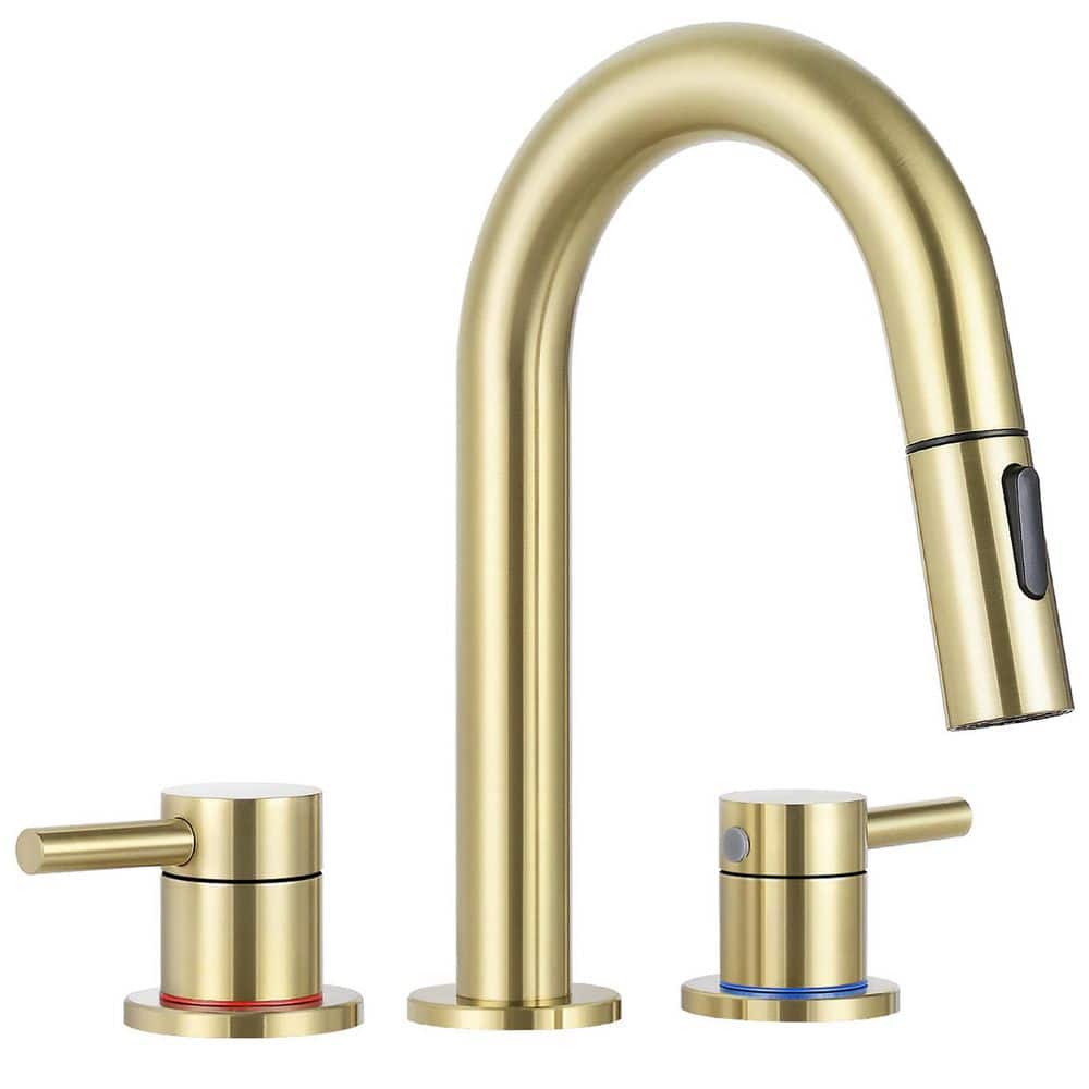 Double handle 8 in. Widespread Bathroom Faucet 3 Hole Bathroom Sink Faucet in Brushed Gold price history on PriceWatchPro