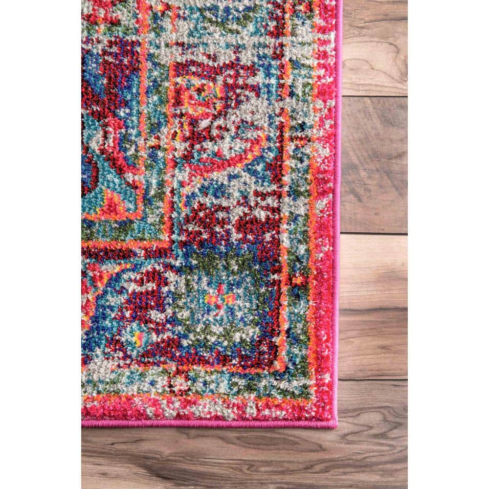 Blue Medallion Synthetic Non-slip Runner Rug 2' 6" x 8'