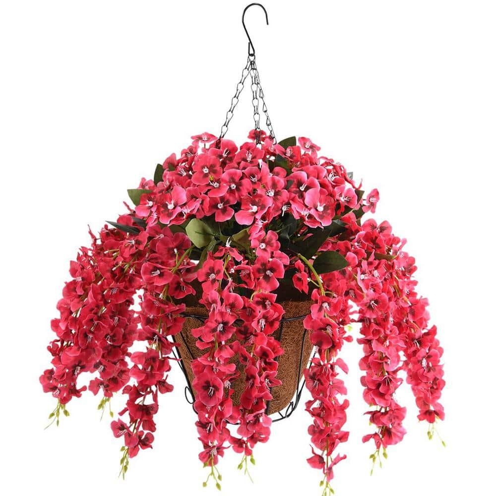 19 .7 in. Red Artificial Rose Hanging Flowers with 10 in. Flowerpot, Outdoo