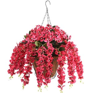 19 .7 in. Red Artificial Rose Hanging Flowers with 10 in. Flowerpot, Outdoor Indoor Patio Lawn Garden Decor