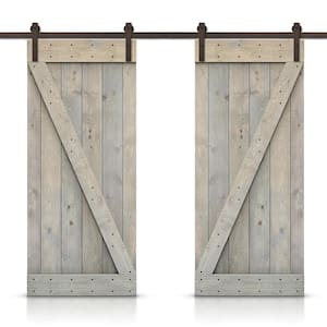 Z 44 in. x 84 in. Bar Smoke Gray Stained DIY Solid Pine Wood Interior Double Sliding Barn Door with Hardware Kit