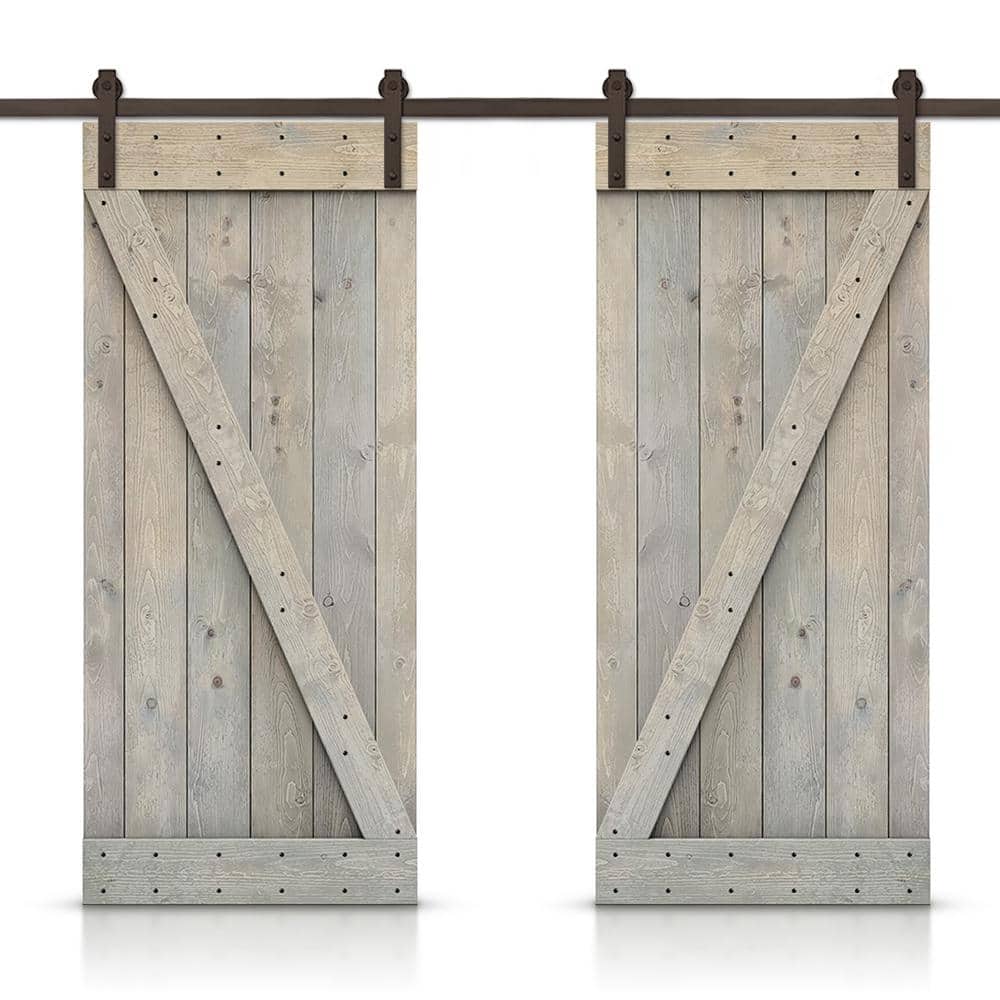 Z 56 in. x 84 in. Bar Smoke Gray Stained DIY Solid Pine Wood Interior Double Sliding Barn Door with Hardware Kit price history on PriceWatchPro
