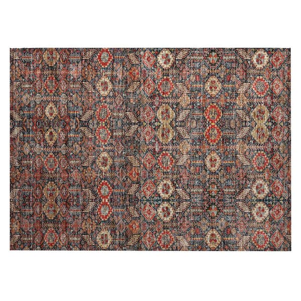 Red and Dark Blue 2 ft. x 3 ft. Woven Floral Rectangle Indoor/Outdoor Area Rug