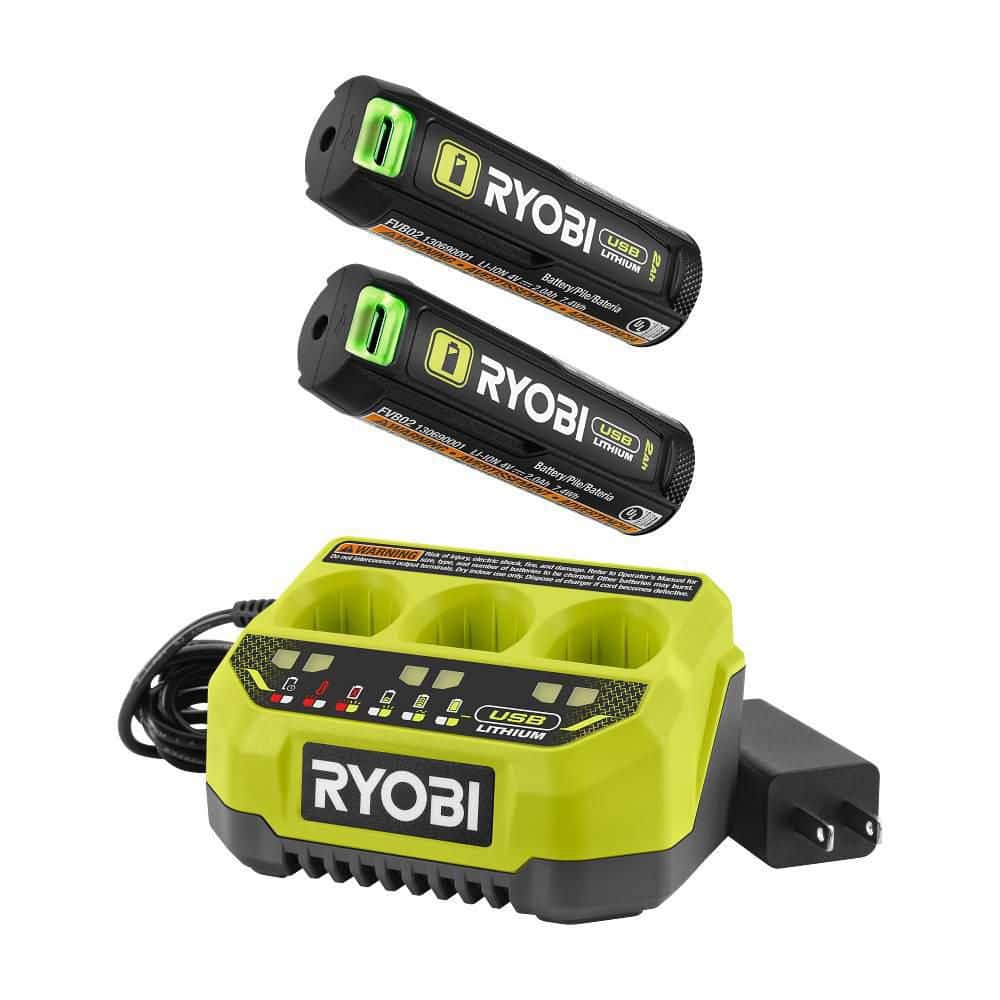 RYOBI USB Lithium Starter Kit with (2) 2.0 Ah Batteries and 3-Port