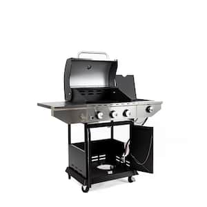 Outdoor BBQ 3-Burner Propane Grill in Silver and Black, Stainless Steel Gas Grill with Side Burner and Thermometer