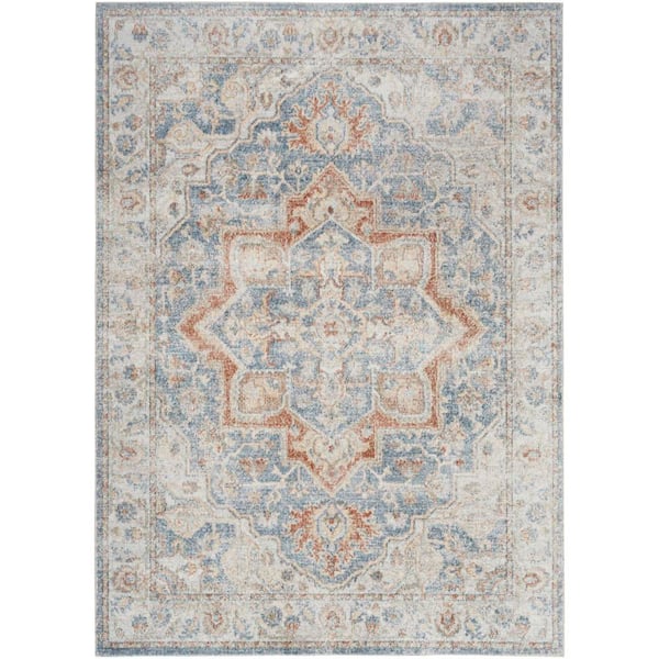 Nourison Astra Machine Washable Denim Multicolor 7 ft. x 9 ft. Distressed Traditional Area Rug