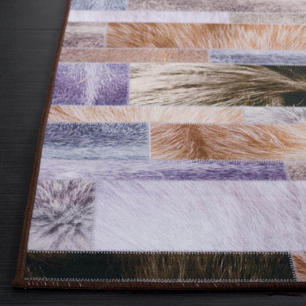Rustic-Chic Multicolor Faux Hide Square Rug - Machine Washable