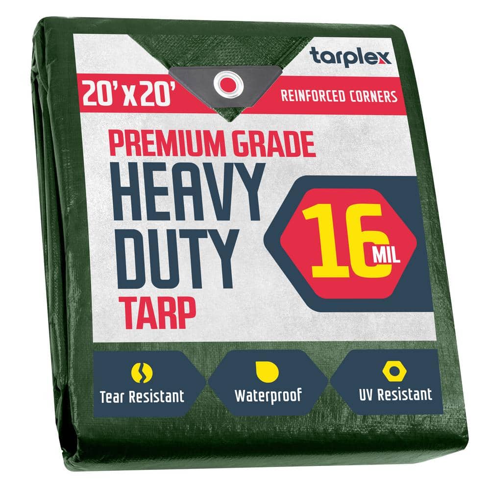 Tarplex 20 ft. x 20 ft. Super Heavy-Duty Hunter Green 16 mil Poly Tarp Wate