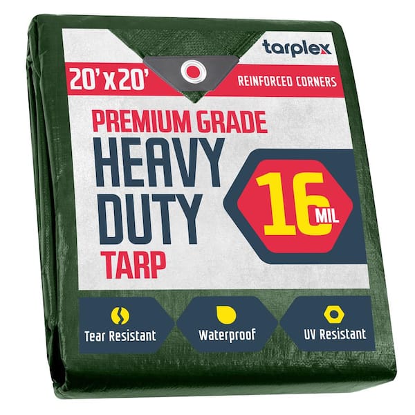 Tarplex 20 ft. x 20 ft. Super Heavy-Duty Hunter Green 16 mil Poly Tarp Waterproof UV Resistant for Patio Pool Cover Roof
