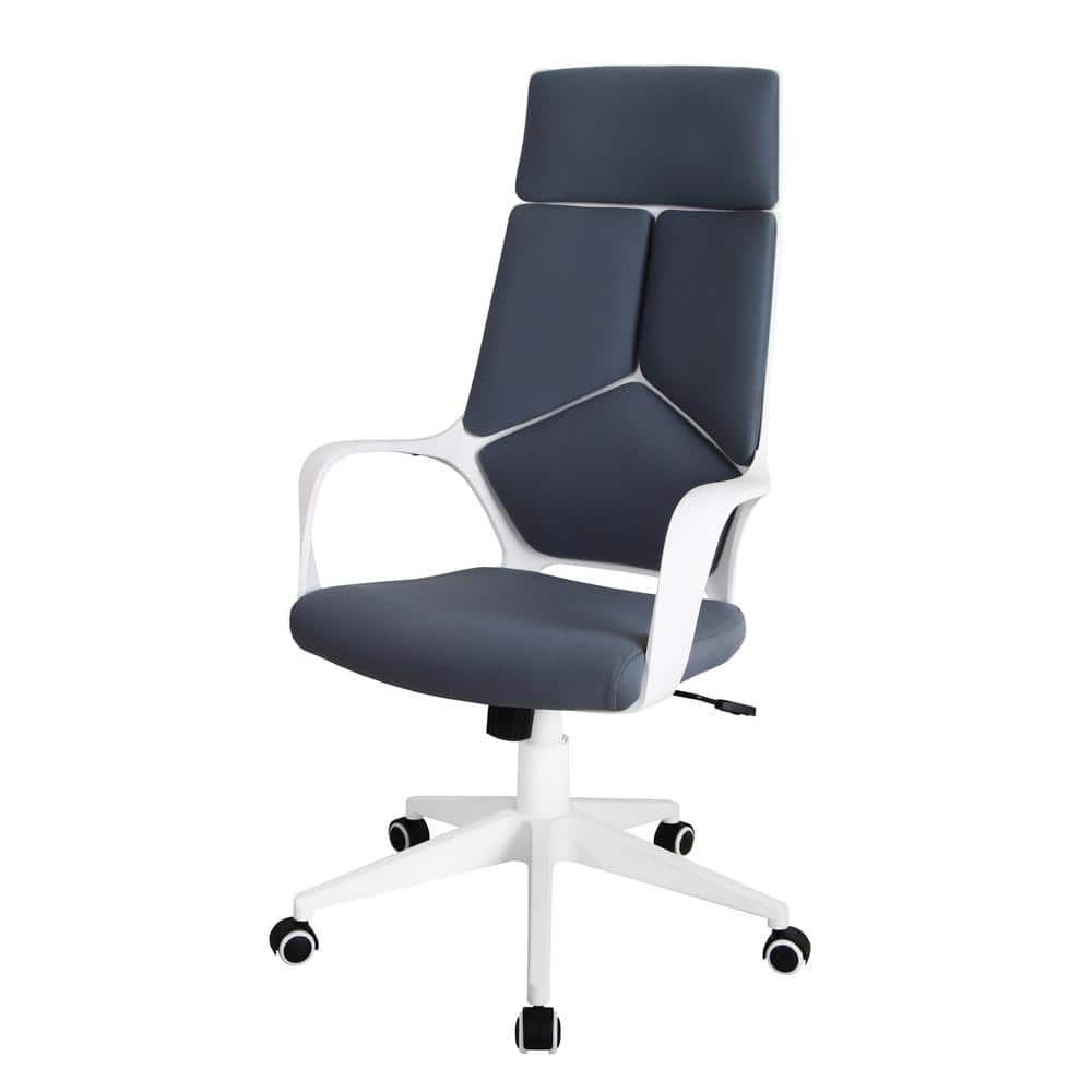 Ergonomic High-Back Swivel Executive Chair in Gray & White Fabric