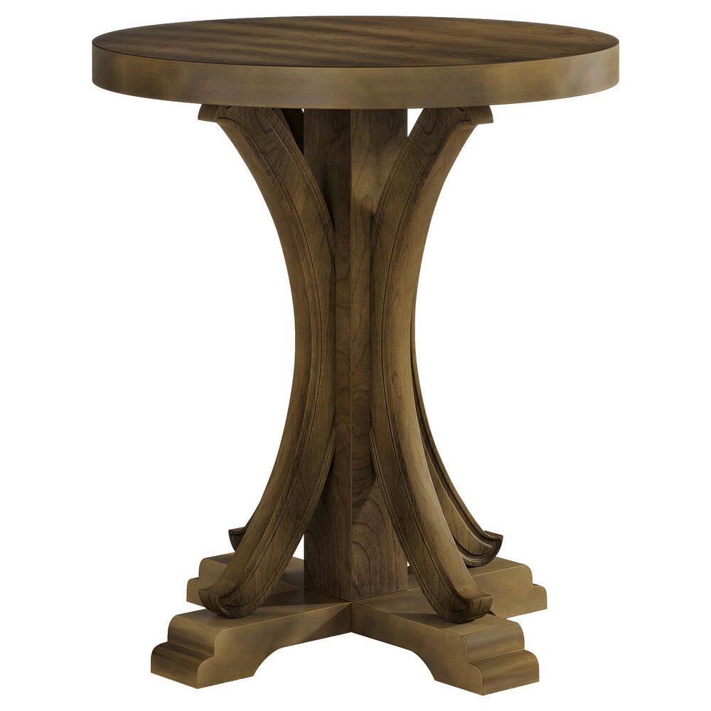 Farmhouse 23.6 in. Brown Round Solid Wood Coffee Table with Wooden Cross Legs, Scratch Resistance