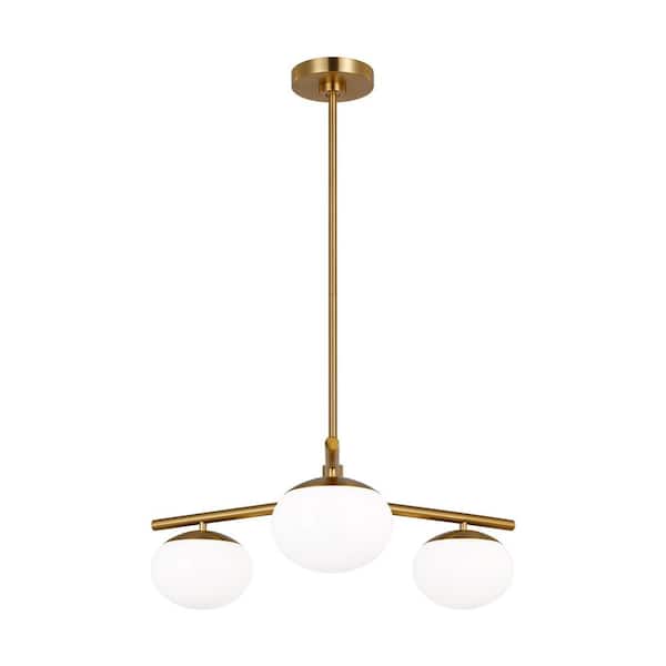 Generation Lighting Lune 3-Light Burnished Brass Modern Indoor Dimmable Branch Pendant with Milk White Glass Shades