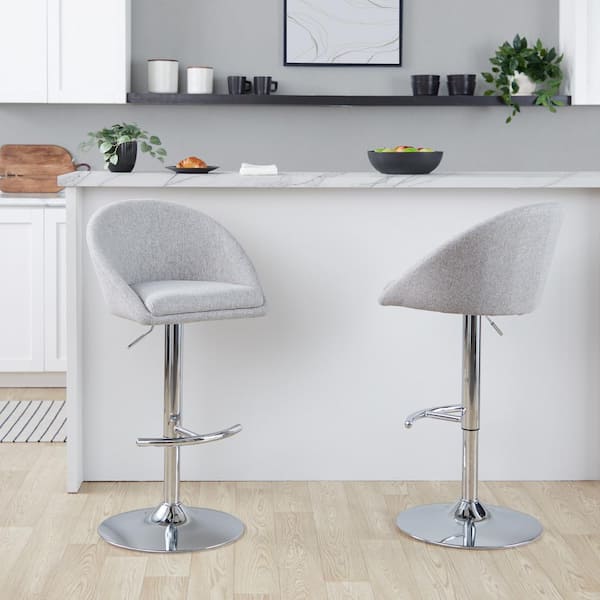 Matisse Highback 32.5 in. Grey Fabric and Chrome Metal Adjustable Bar Stool with Rounded T Footrest (Set of 2)
