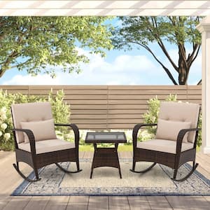 3-Piece Wicker Patio Conversation Set with Brown Cushions