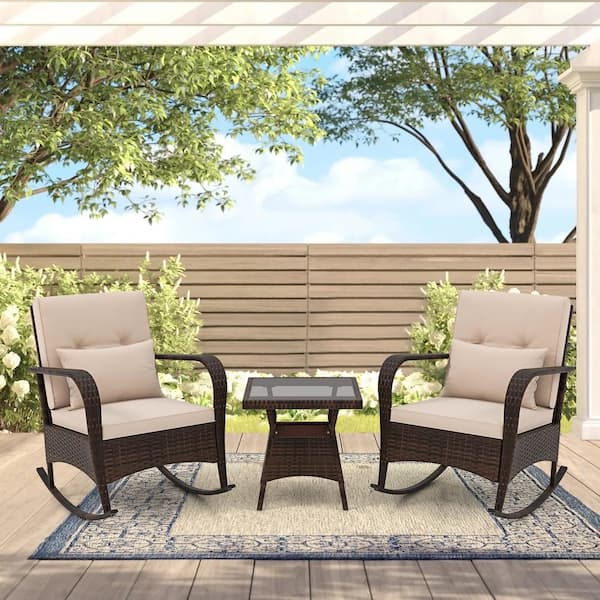 Liviza 3-Piece Wicker Patio Conversation Set with Brown Cushions
