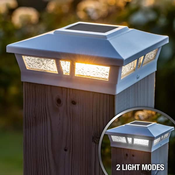 Oxford White Integrated Led 6 in. x 6 in. Aluminum Oxford Solar Post Cap (2-Pack)