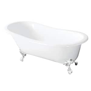 54 in. Cast Iron Slipper Clawfoot Bathtub in White with Feet in White