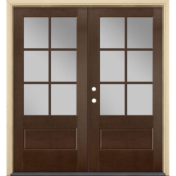 Masonite 72 in. x 80 in. Vista Grande Stained Left-Hand Inswing 6 Lite Clear Glass Fiberglass Prehung Front Door and Vinyl Frame