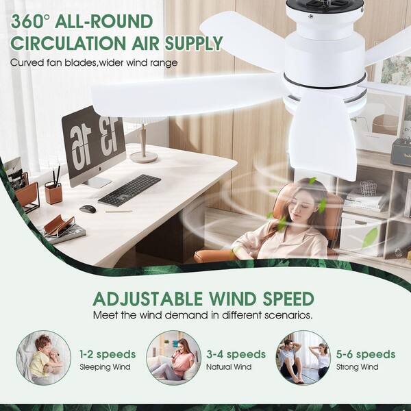 Kviflon 41 in. Indoor/Outdoor Flush Mount White Ceiling Fan with