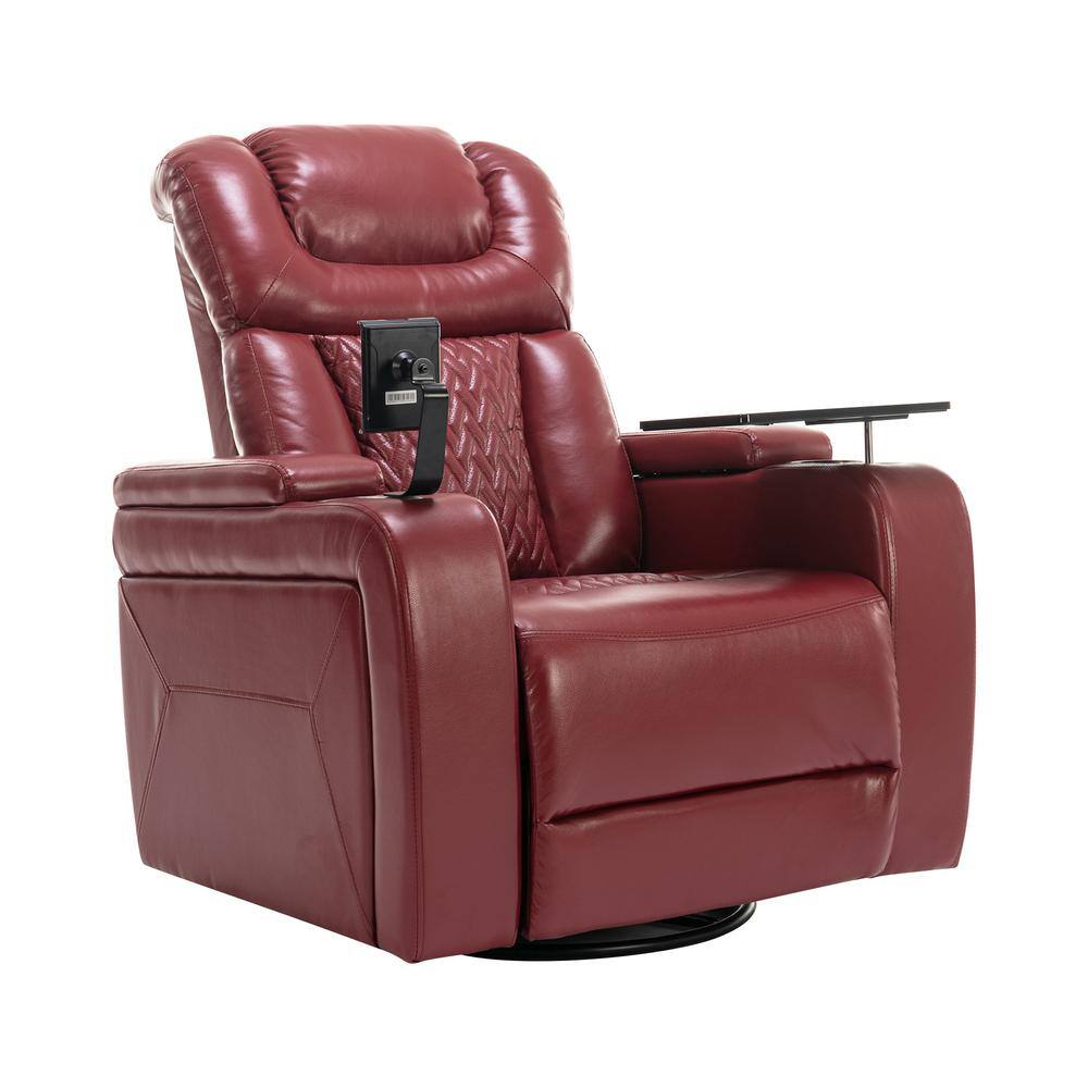 Merax Red Home Theater 270° Swivel PU Power Recliner with Tray Table ...