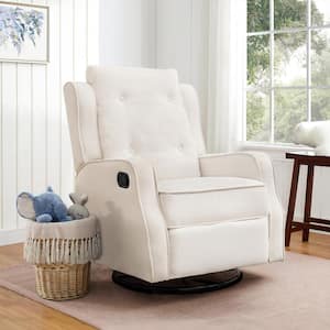 Ivory White Linen Upholstered 360° Swivel Glider Rocker Recliner Modern Nursery Chair (Set of 1)