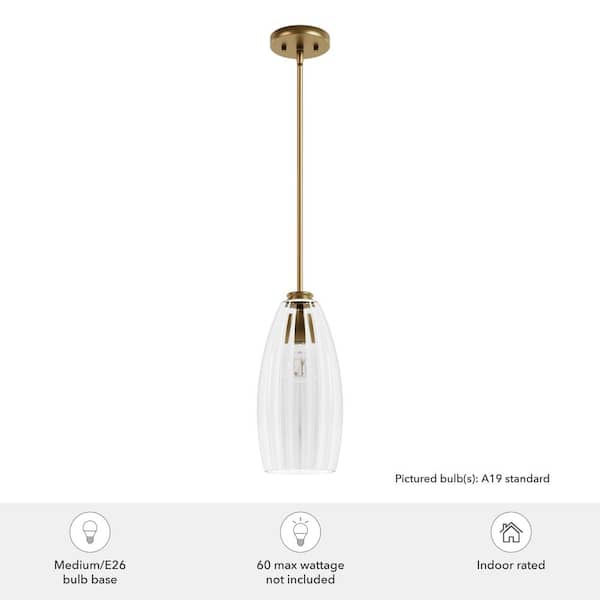 Hunter - Rossmoor 60-Watt 1-Light Luxe Gold Island Pendant Light with Bell Glass Shade, No Bulbs Included