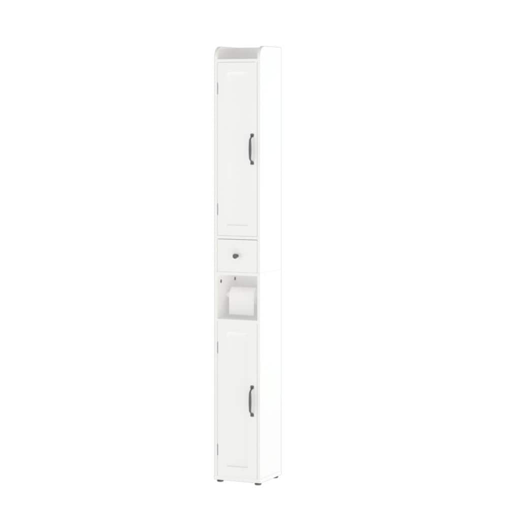 8 in. x 68 in. White Linen Cabinet, Freestanding Slim Bathroom Storage Cabinet with Detachable Tissue Holder & 1 Drawer price history on PriceWatchPro