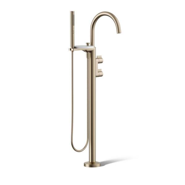 KOHLER Components Floor-Mount Bath Filler Trim With Lever Handles And Handshower in Vibrant Brushed Bronze