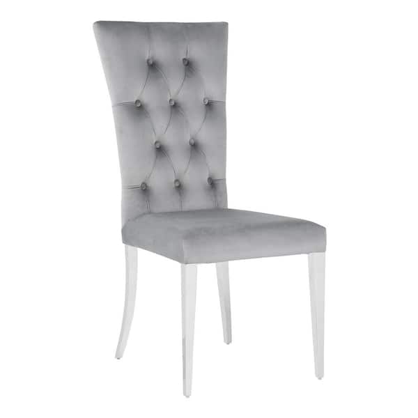 Coaster Kerwin Grey and Chrome Velvet Tufted Upholstered Dining Side Chair (Set of 2)