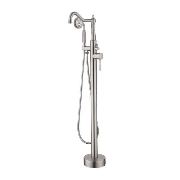 Nestfair Single-Handle Floor-Mount Roman Tub Faucet with Hand Shower in Brushed Nickel