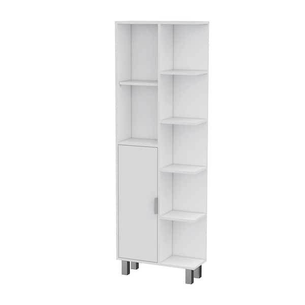 20.90 in. W x 8.30 in. D x 21.00 in. H White Particle Board  Freestanding Linen Cabinet w/ 1-Door and 9-Shelves in White