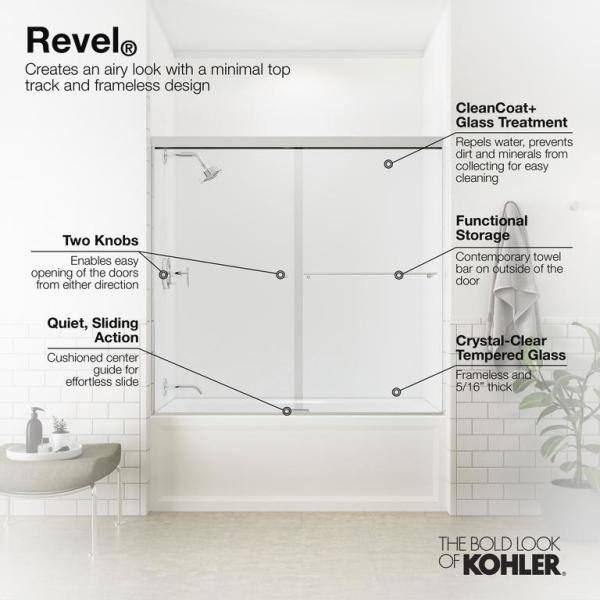 KOHLER Revel 57-60 in. x 56 in. Frameless Sliding Tub Door in Anodized Brushed Nickel with Handle