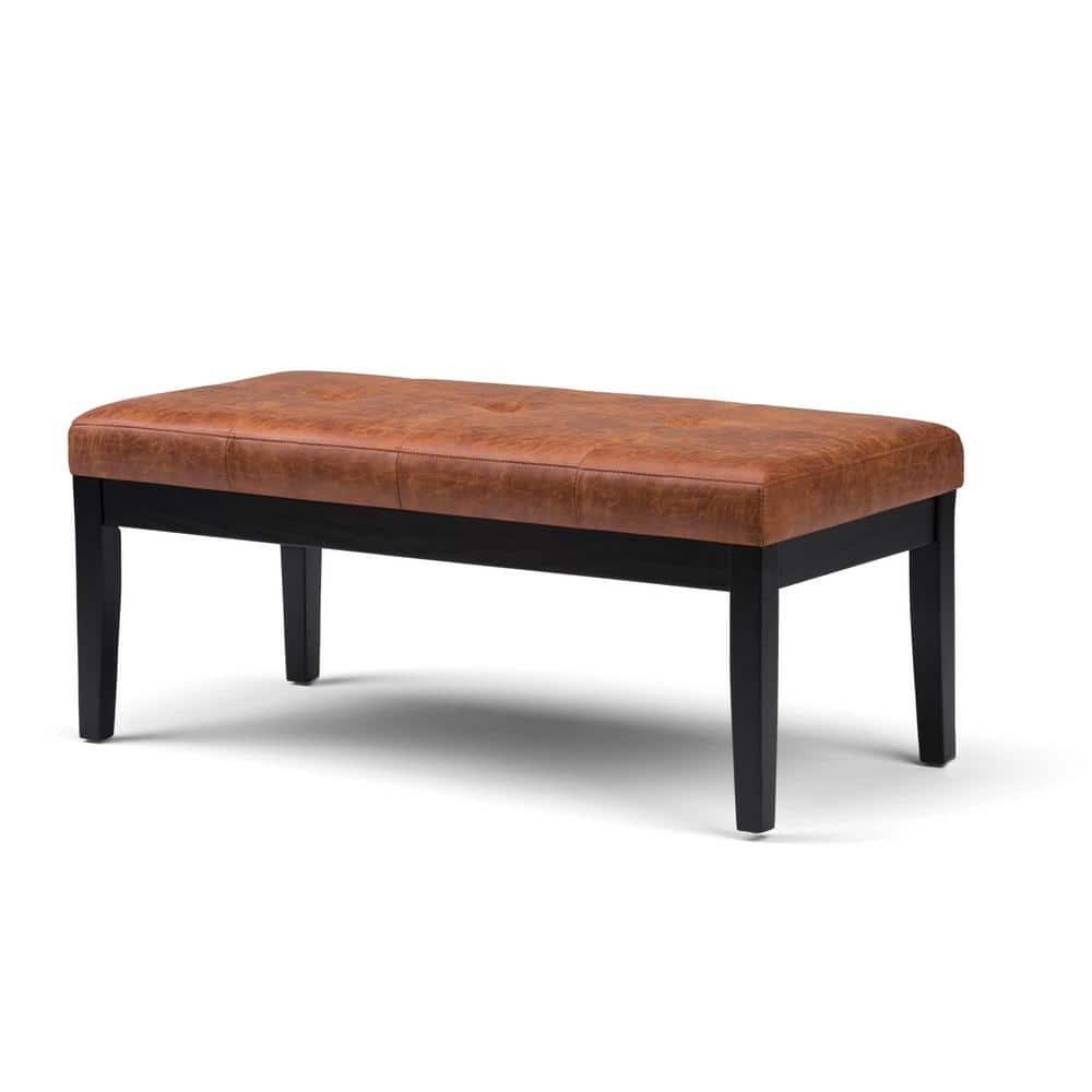 Slate Gray Tufted Rectangular Engineered Wood Bench Ottoman