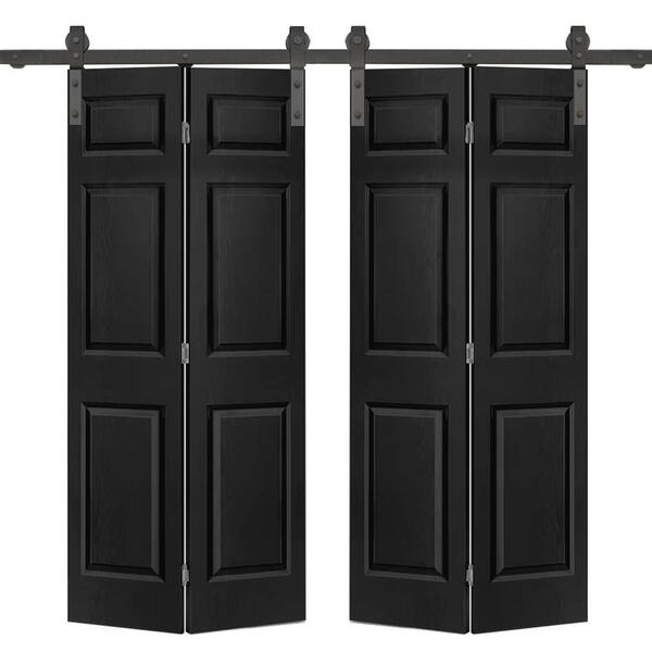 CALHOME 48 in. x 80 in. 6-Panel Black Painted MDF Composite Double Bi-Fold Barn  Door with Sliding Hardware Kit BIFOLD-1300-4-TOP+BF-6PANEL-24D(2) - The  Home Depot