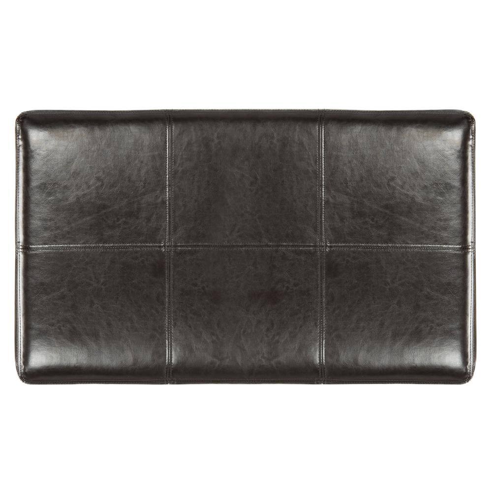 Small Brown Leather Storage Bench with Birch Wood