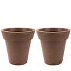 12 in. Dia x 12 in. H Brown Self-Watering Plastic Round Planter Pots with Liners (2-Pack)