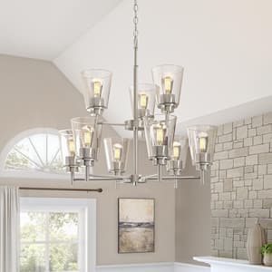 Westin 9-Light Satin Platinum Chandelier with Clear Glass Shades For Dining Rooms
