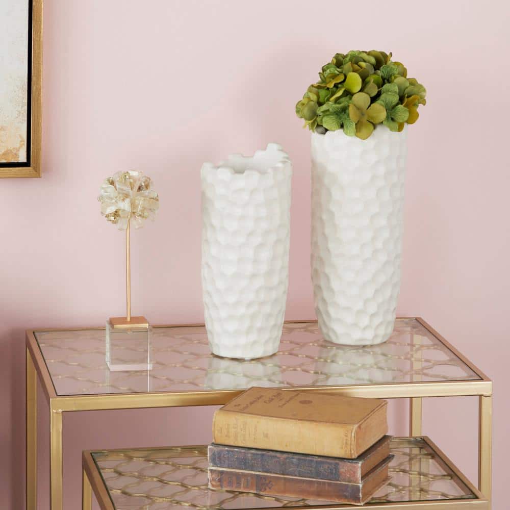 Elegant Honeycomb 14" White Porcelain Decorative Vase