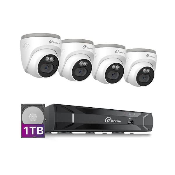2.5K 8 Channel 5MP PoE NVR Security Camera System 1TB, 4PCS 4MP Wired PoE IP Cameras, Two-Way Audio, Person Detection