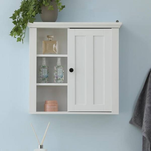 Hooseng Cripy 20.9 in. W x 19.9 in. H Framed Rectangular White Surface Mount Medicine Cabinet without Mirror