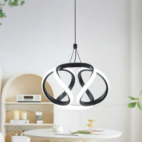 35-Watt 1-Light Black Unique Integrated LED Pendant-Light with Acrylic Shade for Dining Room Bedroom