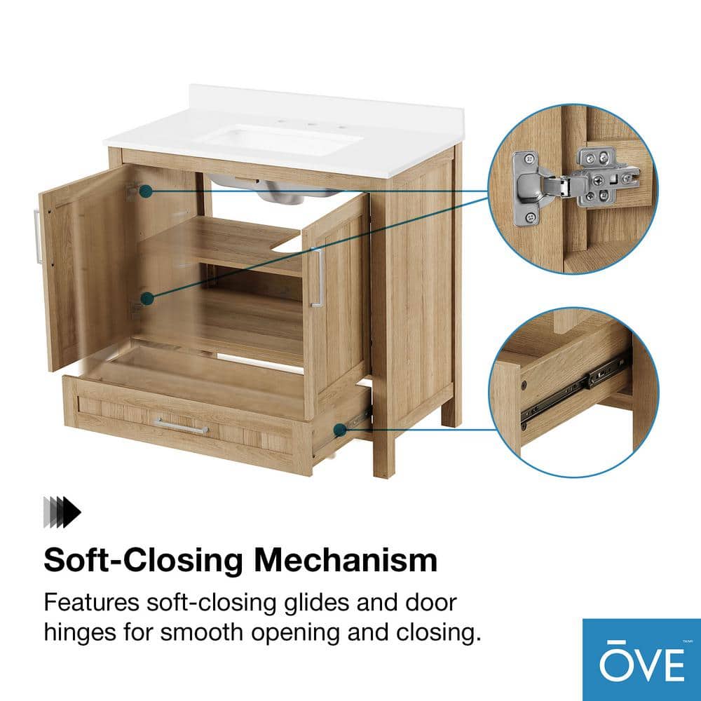Kansas 36" White Oak Freestanding Bathroom Vanity with Sink
