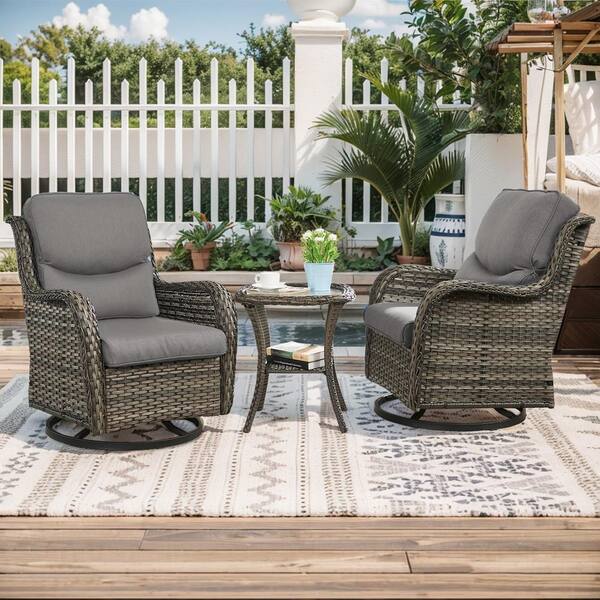 Opohoro Crescent 3-Piece Gray Wicker Swivel Outdoor Rocking