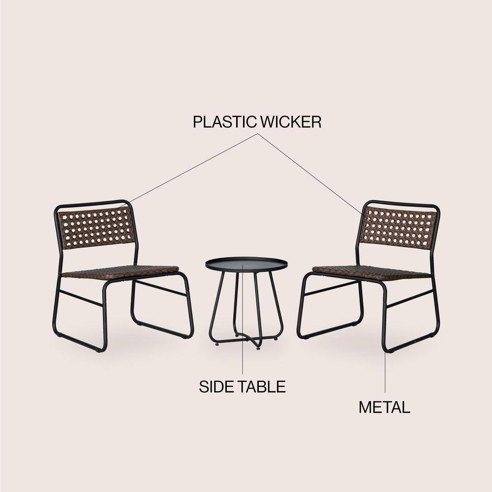 Freja 3-Piece Black and Brown Faux Rattan Outdoor Bistro Set