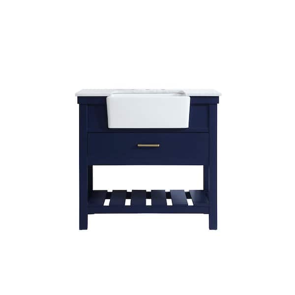 Unbranded Timeless Home 36 in. Single Sink Blue Bath Vanity with Carrara White Marble Top